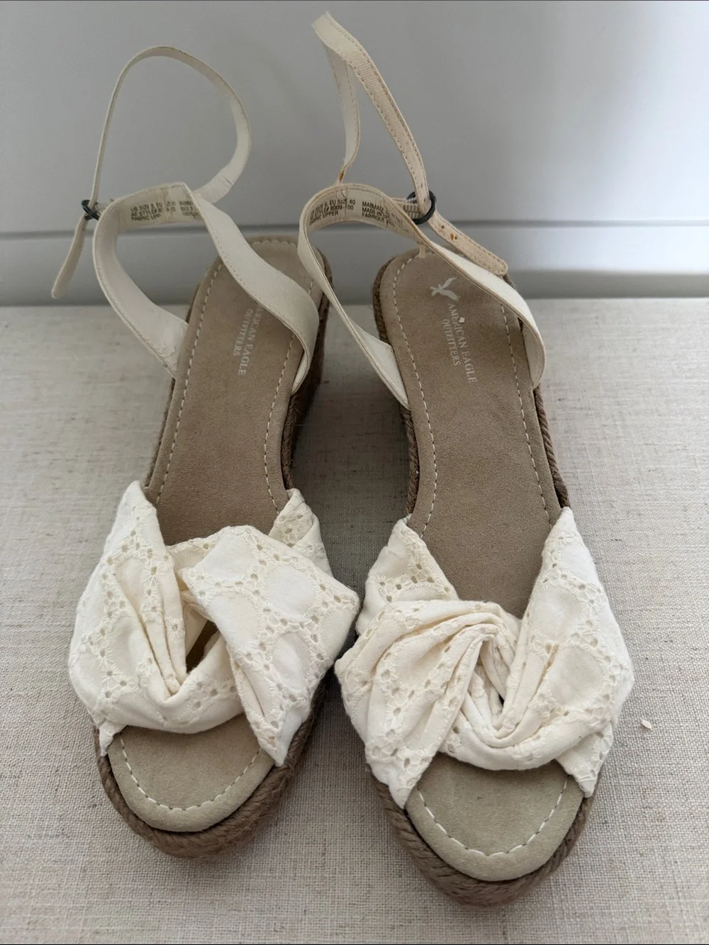 American Eagle Outfitters Cream Lace Espadrille Wedge Sandals